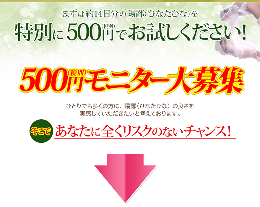 500円（税別）モニター大募集 あなたに全くリスクのないチャンス！